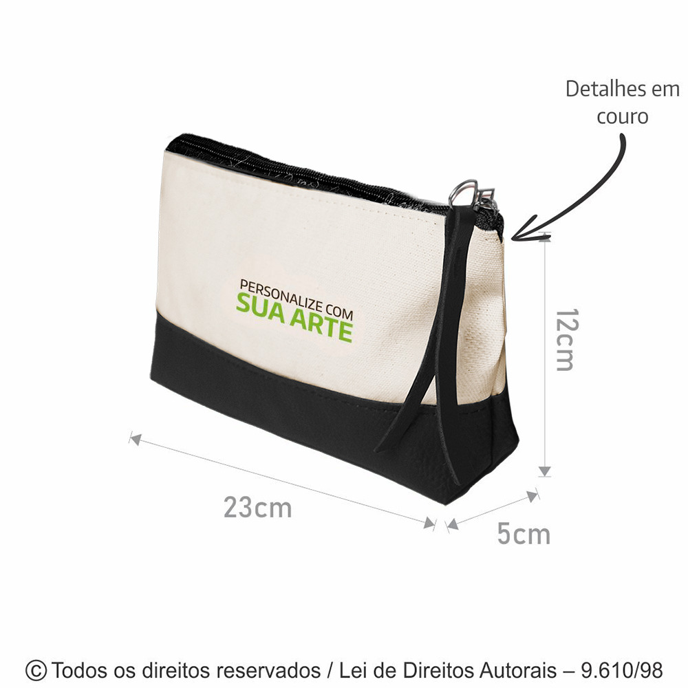 N97L NECESSAIRE LONA COM KROYAL 23X12X5CM NATURAL COM PRETO