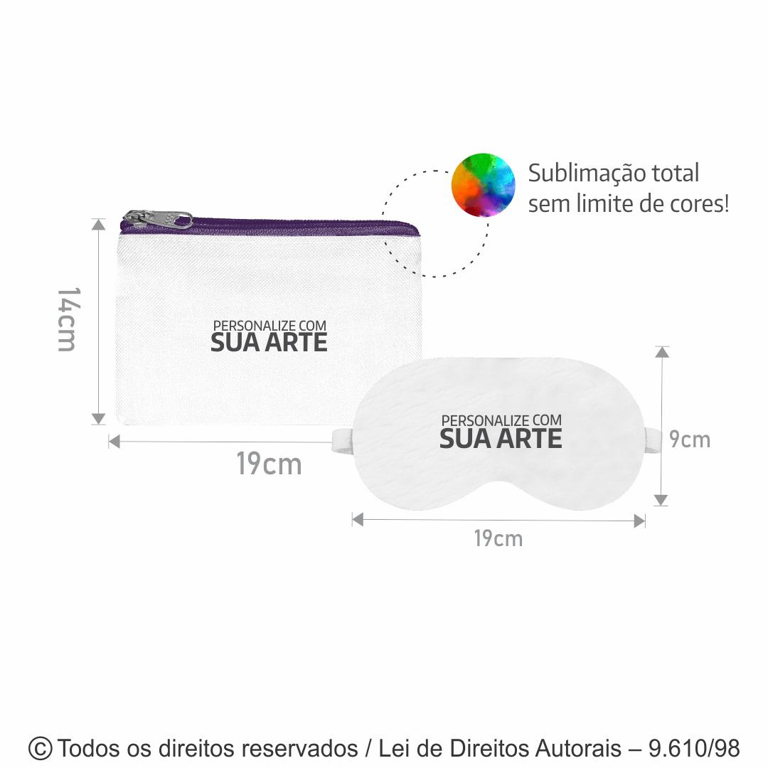 N70C196  KIT NECESSAIRE DE CORDOBA 19X14CM BRANCO COM ROXO + MASCARA DE DORMIR MICROFIBRA