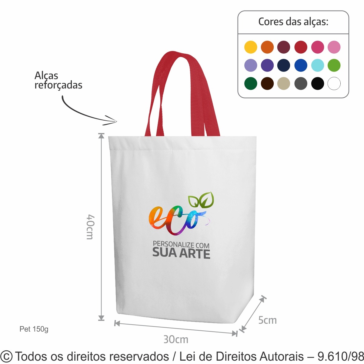 171PFC SACOLA DE PET 150G 30X40X5CM BRANCO COM VERMELHO