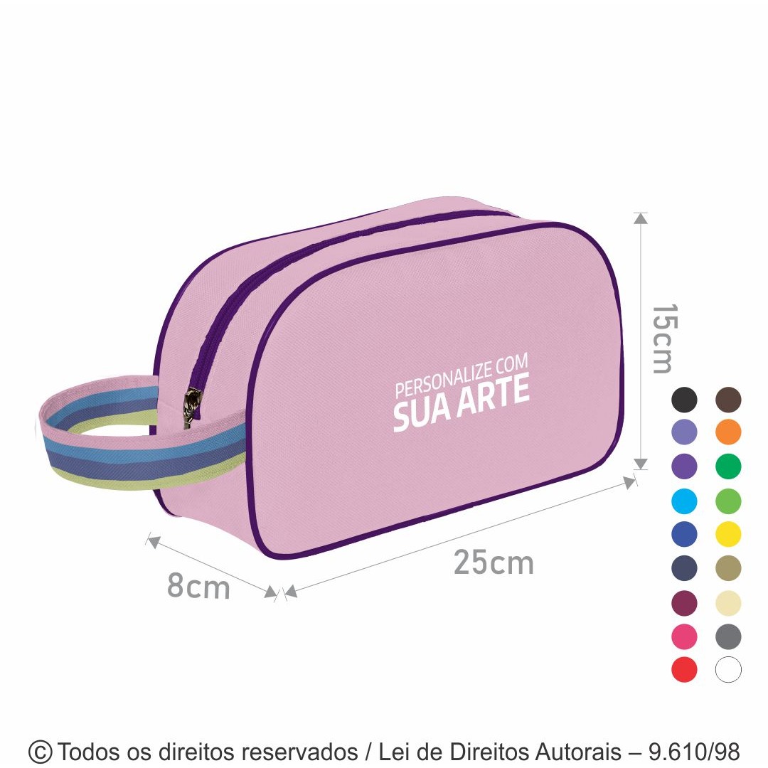 N66N NECESSAIRE DE NYLON 600G 25X15X8CM ROSA CLARO COM ROXO