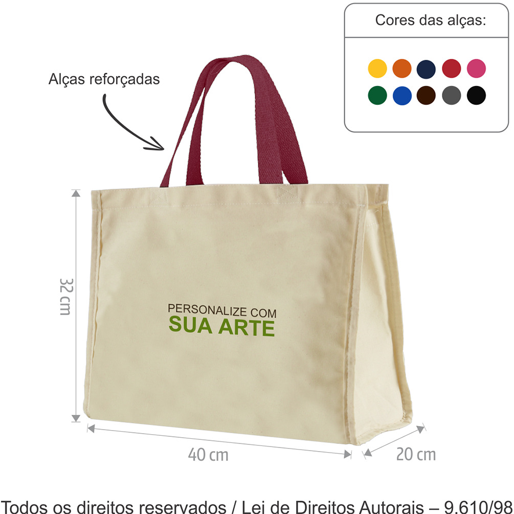 12LFC SACOLA DE LONA 240G 40X32X20CM NATURAL COM VINHO