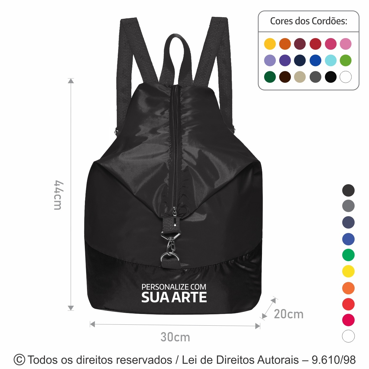 M23 MOCHILA DE NYLON 70 EMBORRACHADO 30X44X20CM PRETO