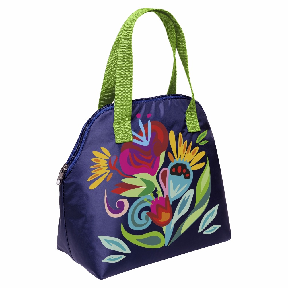 135PL SACOLA TERMICA 3,5 LITROS EM POLIESTER 301 36X25X14CM BRANCO COM VERDE MACA