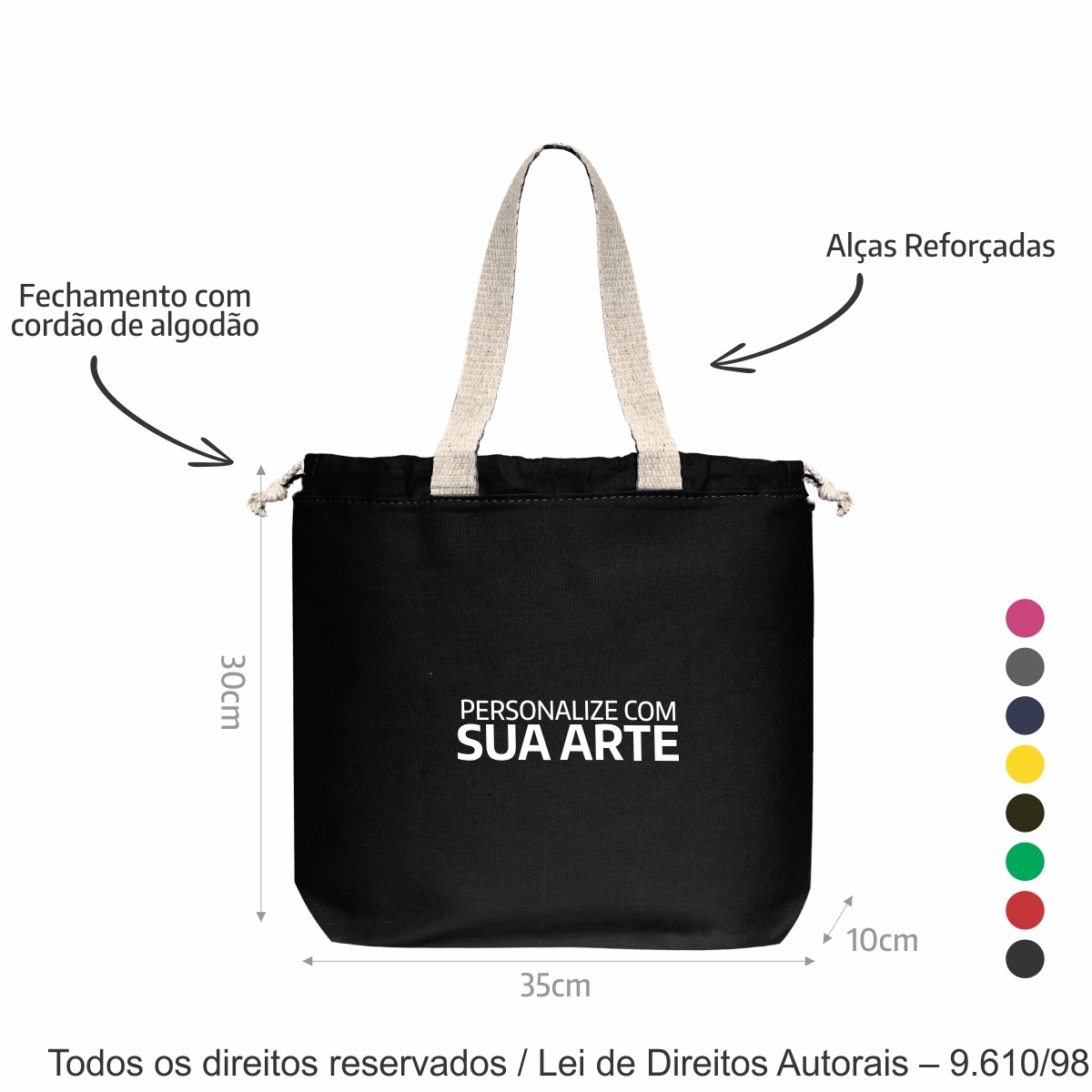 238LC SACOLA DE LONA COLORIDA 35X30X10CM PRETO