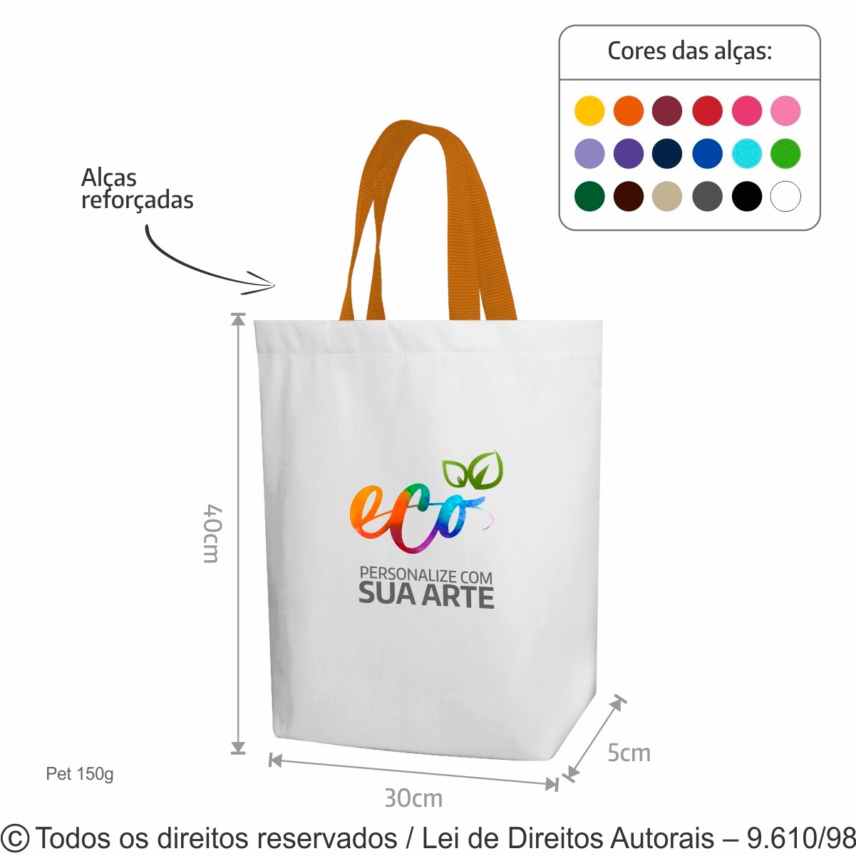 171PFC SACOLA DE PET 150G 30X40X5CM BRANCO COM LARANJA