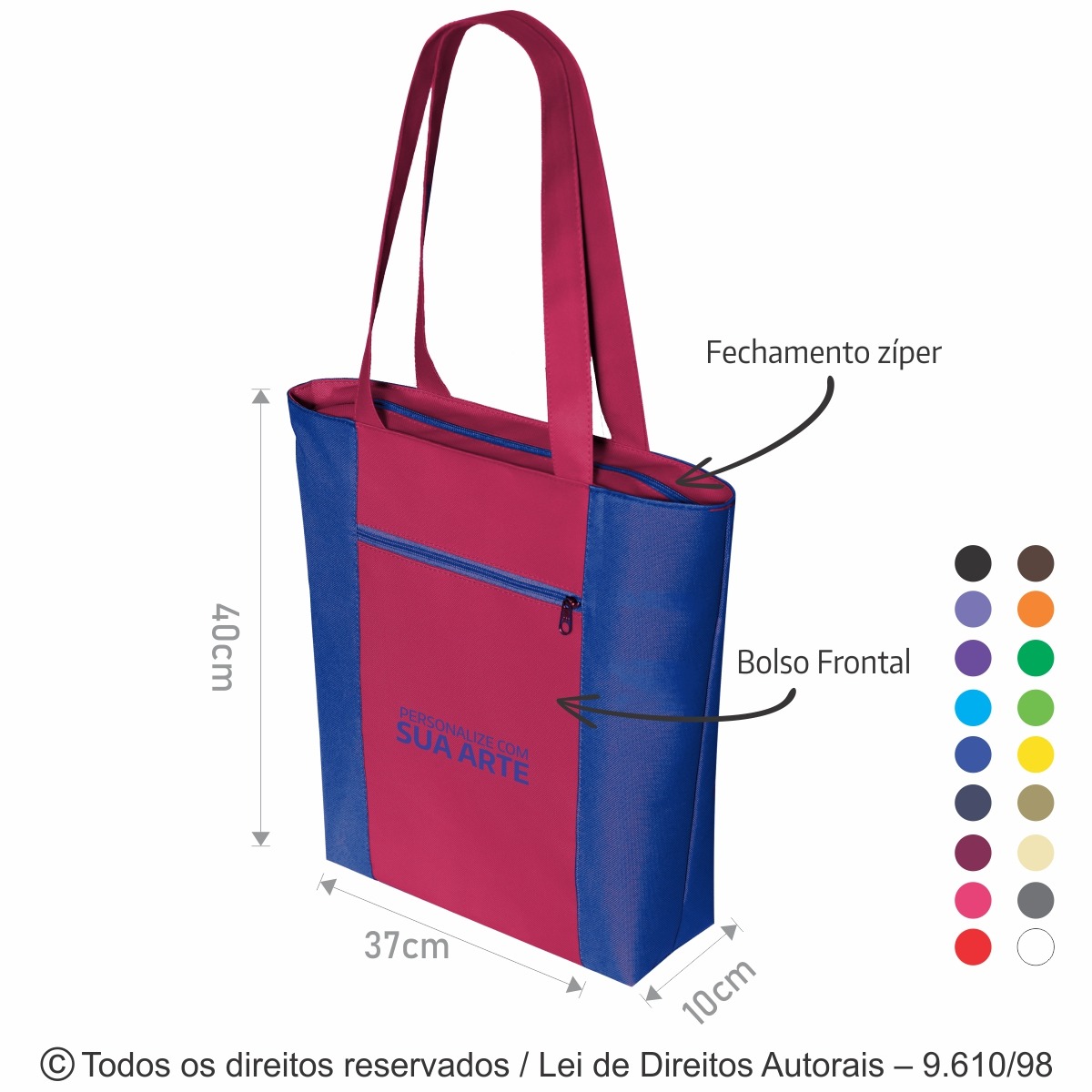 72N SACOLA  DE NYLON 600G 37X40X10CM PINK COM AZUL ROYAL