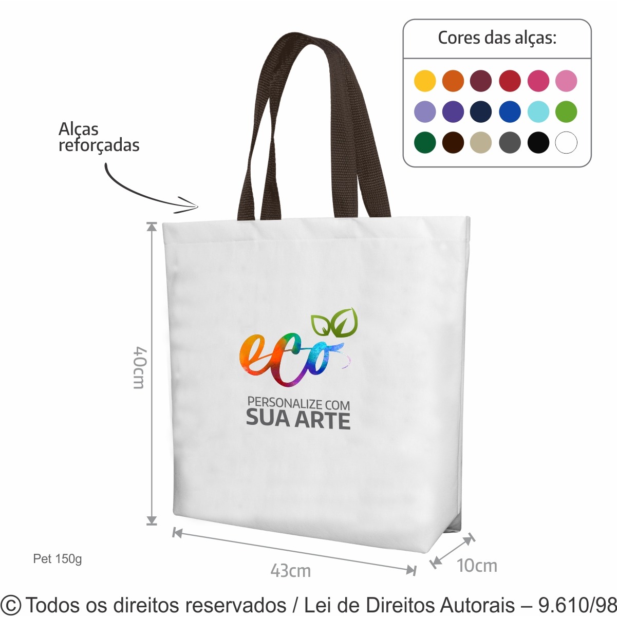 161PFC  SACOLA DE PET 150G  43X40X10CM BRANCO COM MARROM
