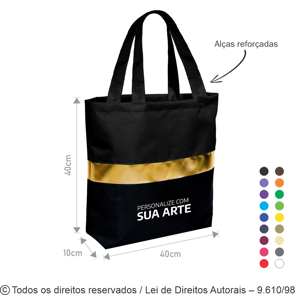 288N SACOLA DE NYLON 600G 40X40X10CM PRETO DOURADO E PRETO