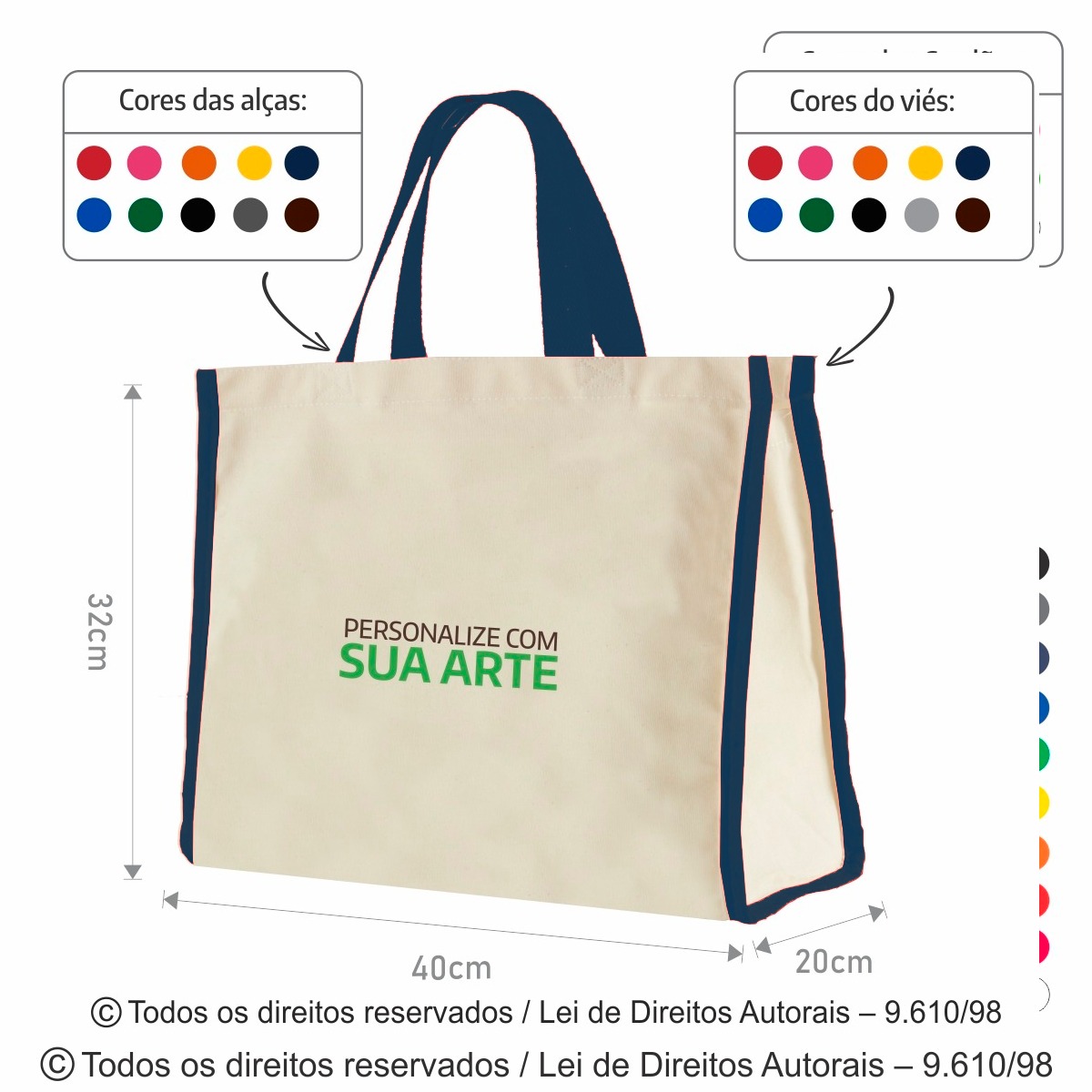 SM506 SACOLA DE LONA 240G 40X32X20CM NATURAL COM AZUL MARINHO
