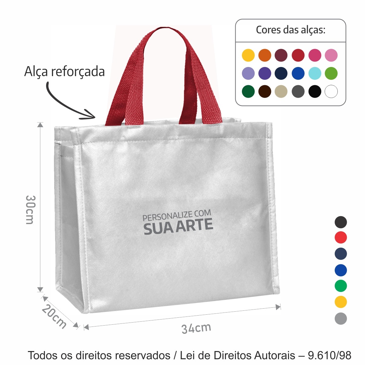 64T SACOLA DE TNT 80G  RETORNAVEL  34X30X20CM BRANCO COM VERMELHO