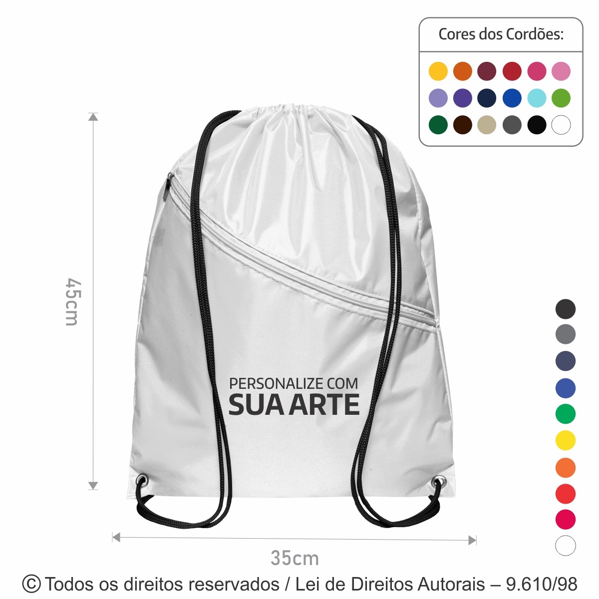 M14 MOCHILA DE NYLON EMBORRACHADO 35X45CM BRANCO COM PRETO