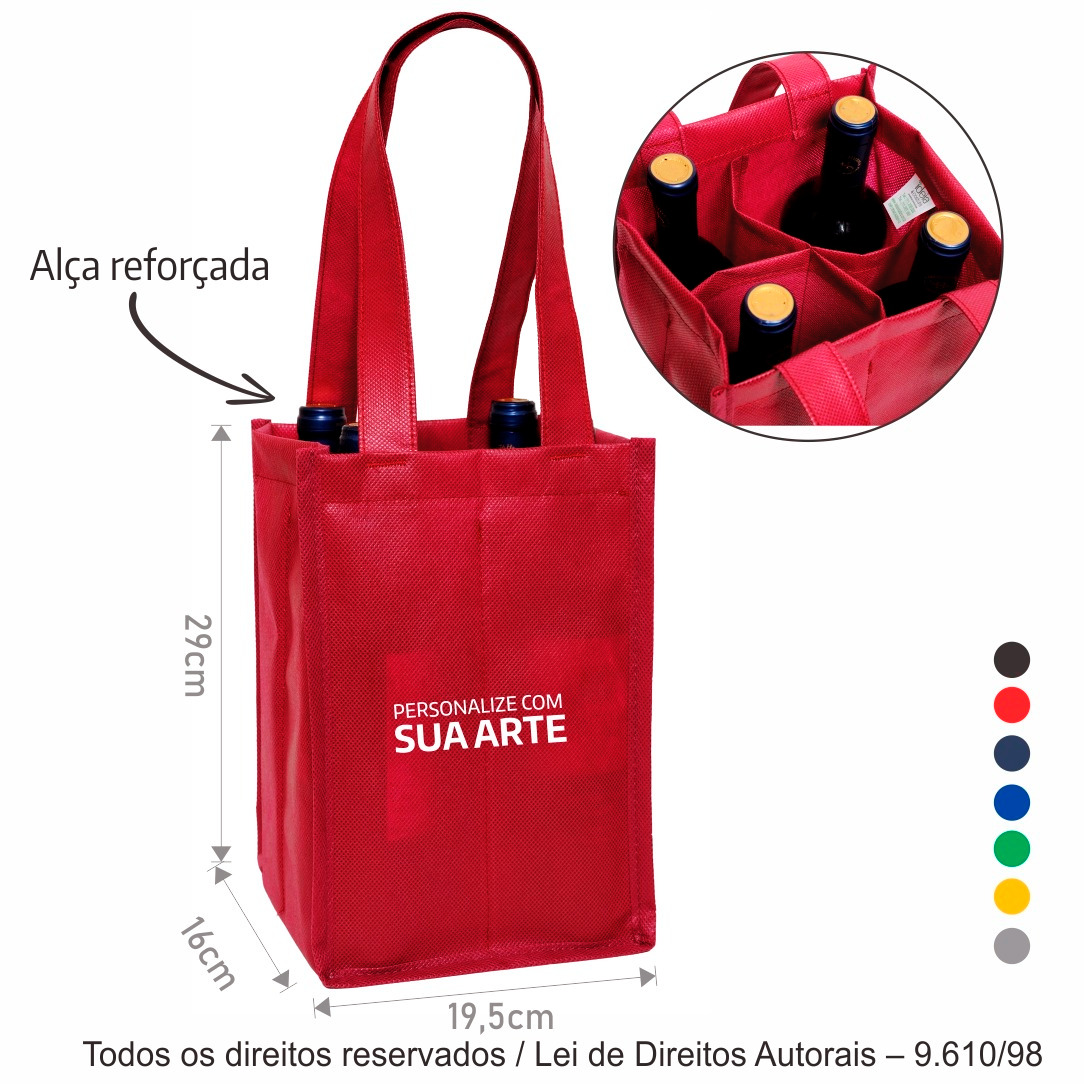 440T PORTA VINHO  4 GARRAFAS TNT 80G 19,5X29X16CM VERMELHO