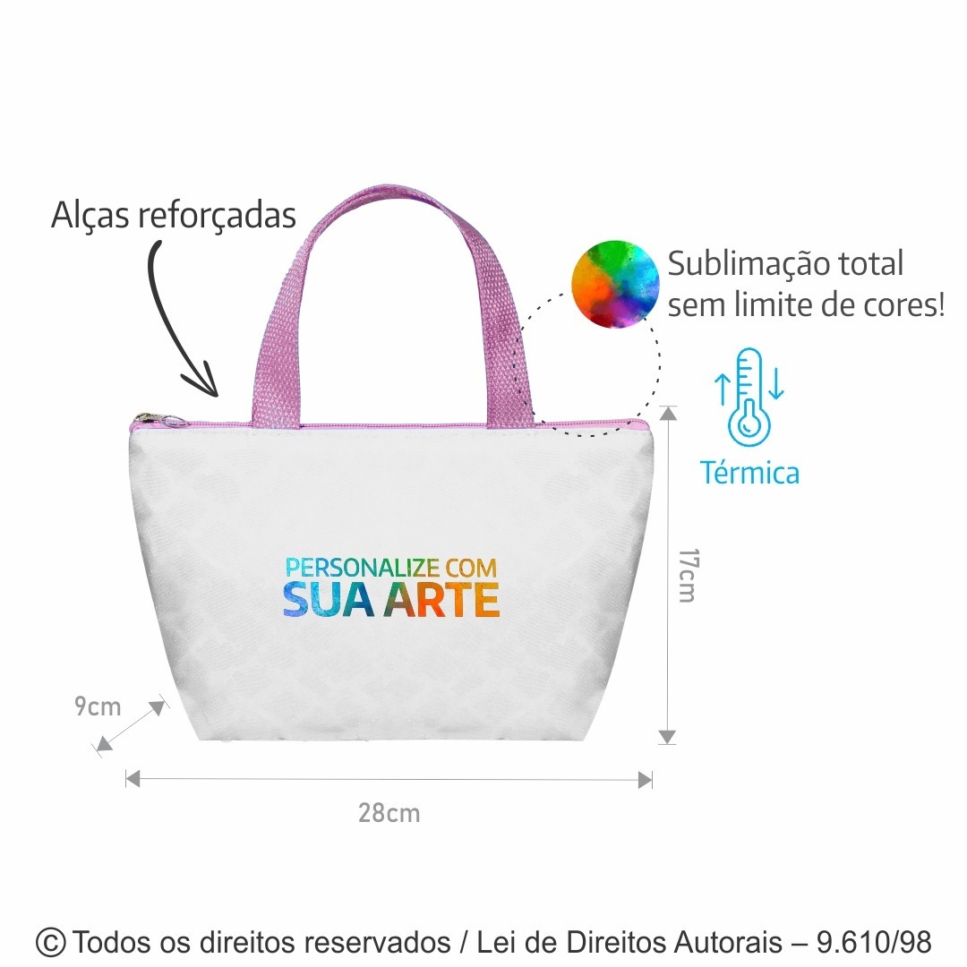 042PL BOLSA TERMICA POLIESTER 301 28X17X9CM BRANCO COM ROSA
