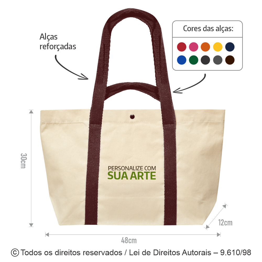 326LFC SACOLA DE LONA 240G 48X30X12CM NATURAL COM MARROM