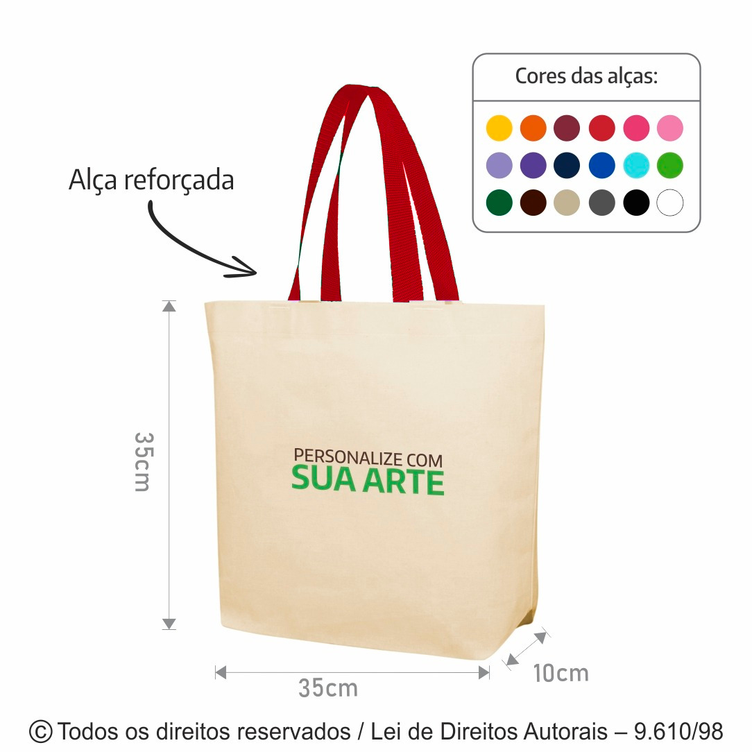 24AFC SACOLA DE ALGODAO 160G 35X35X10CM NATURAL COM VERMELHO
