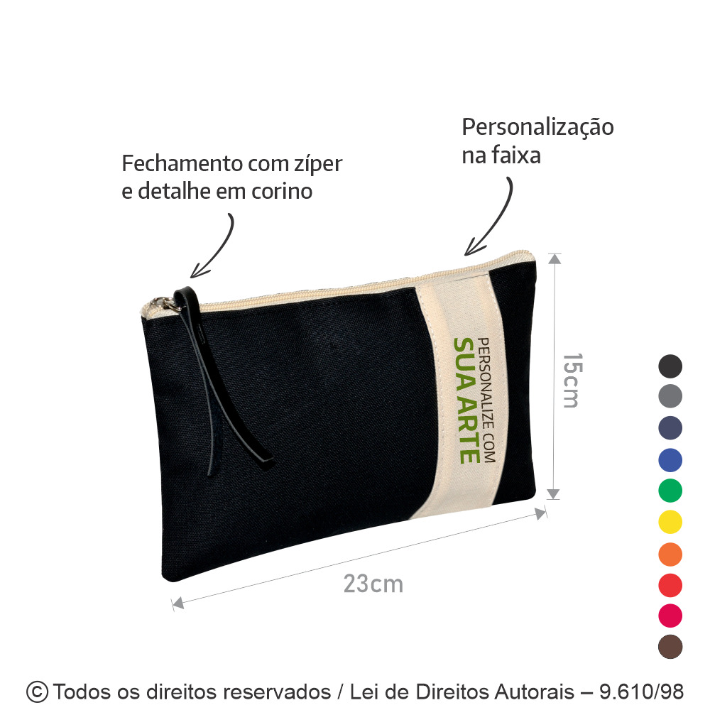 N109LC NECESSAIRE EM LONA COLORIDA 23X15CM PRETO COM CREME
