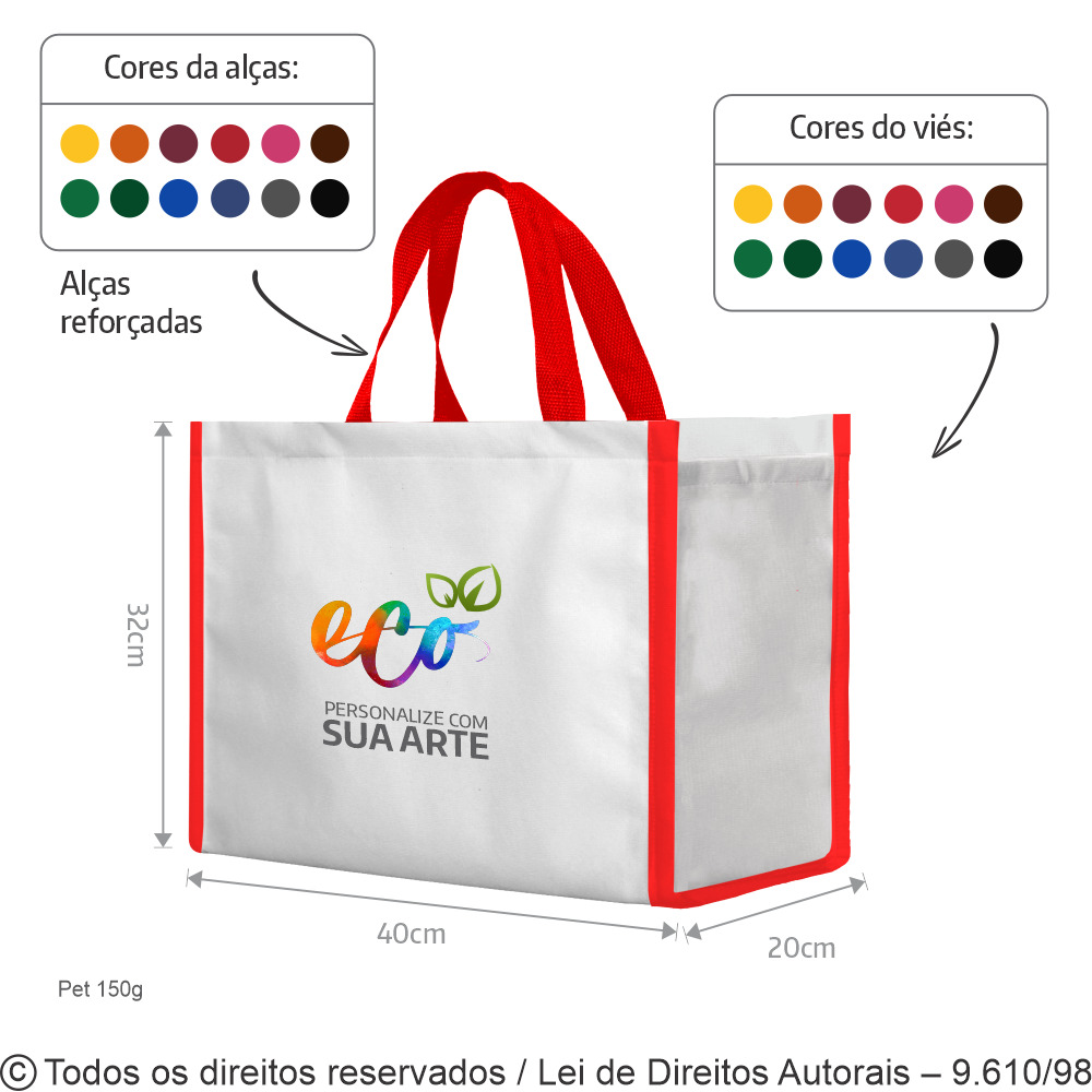 12PFCDC SACOLA DE PET 150G 40X32X20CM BRANCO COM VERMELHO