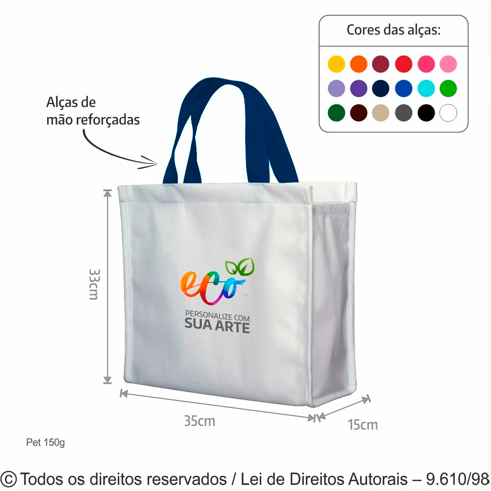 3PFC SACOLA DE PET 150G  35X33X15CM BRANCO COM AZUL MARINHO