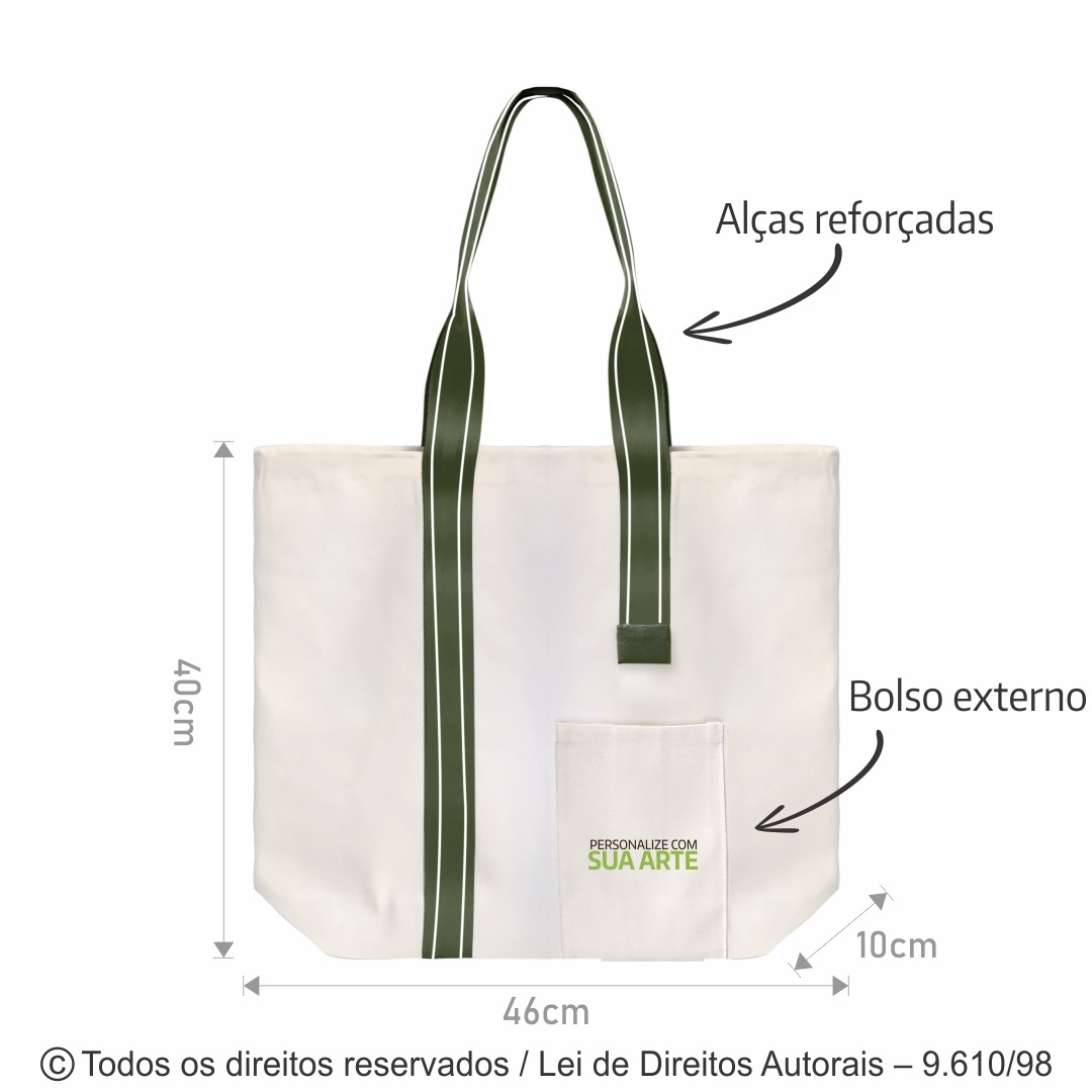 237L SACOLA DE LONA 240G 46X40X10CM NATURAL BICOLOR VERDE MUSGO COM BRANCO