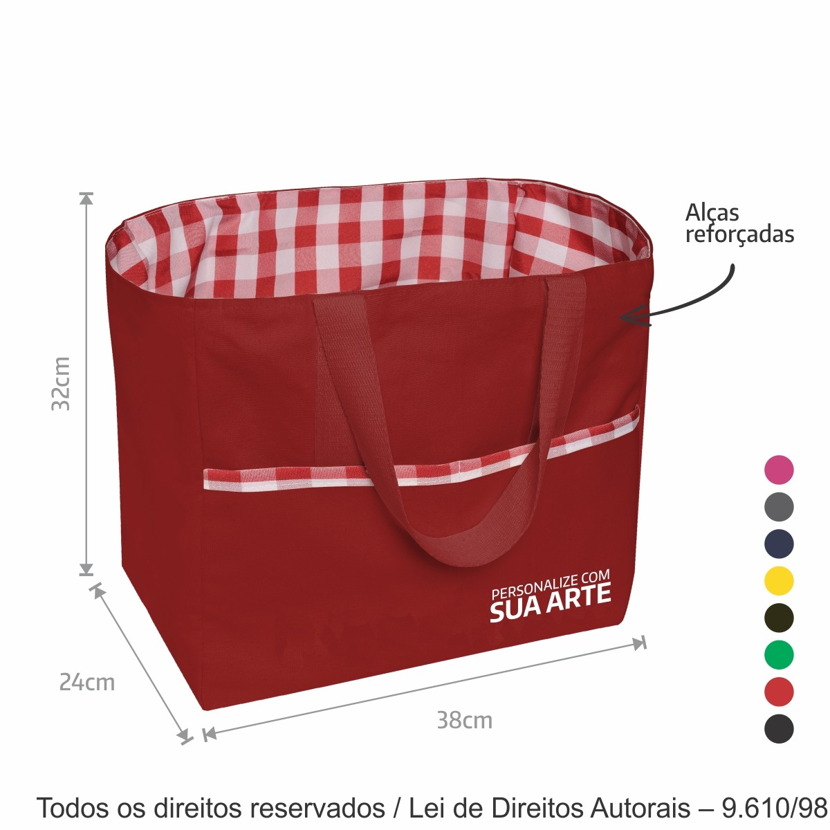 152LC BOLSA DE PIQUENIQUE LONA 240G 37X32X24CM VERMELHO COM XADREZ VERMELHO