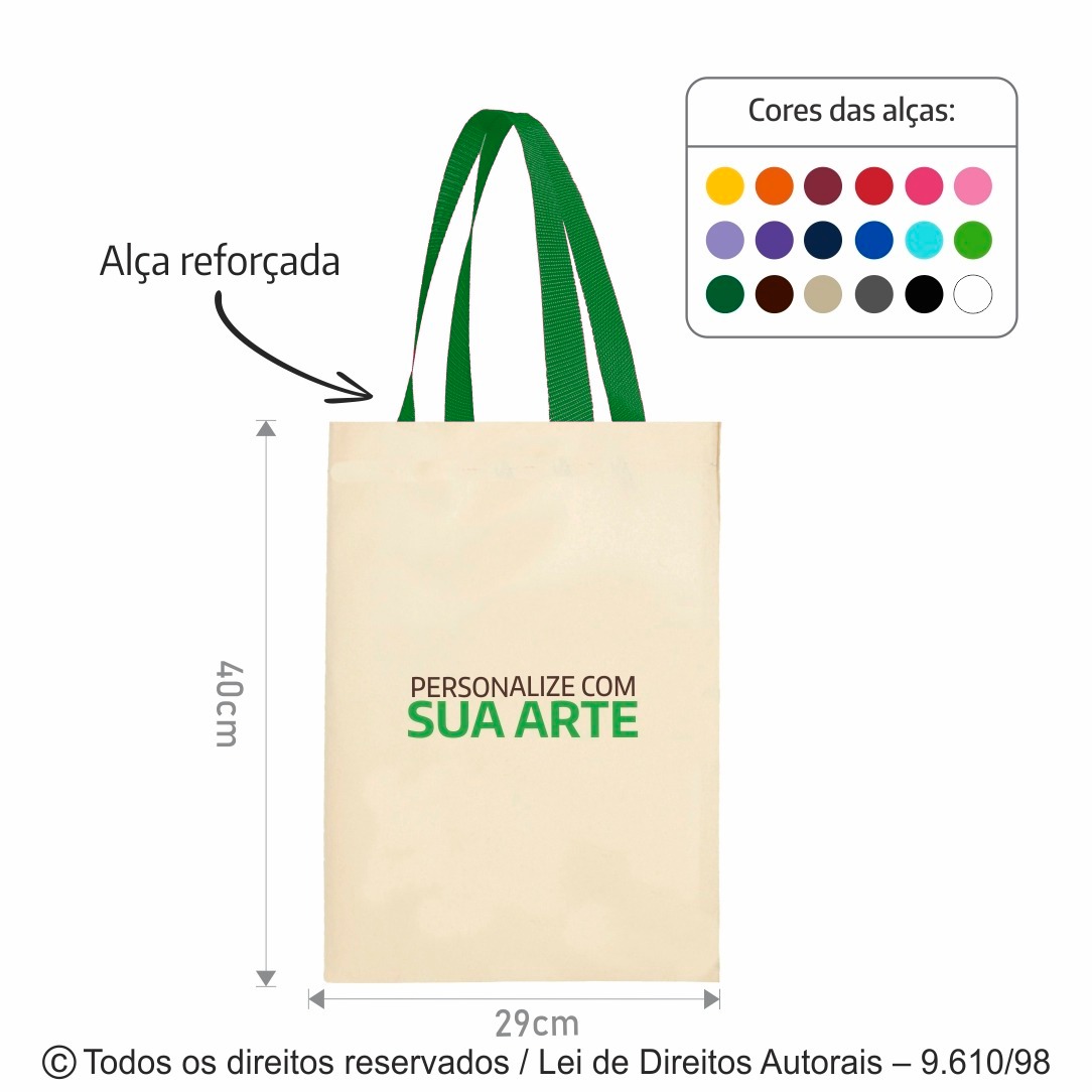 20AFC SACOLA DE ALGODAO 160G 29X40CM NATURAL COM VERDE BANDEIRA
