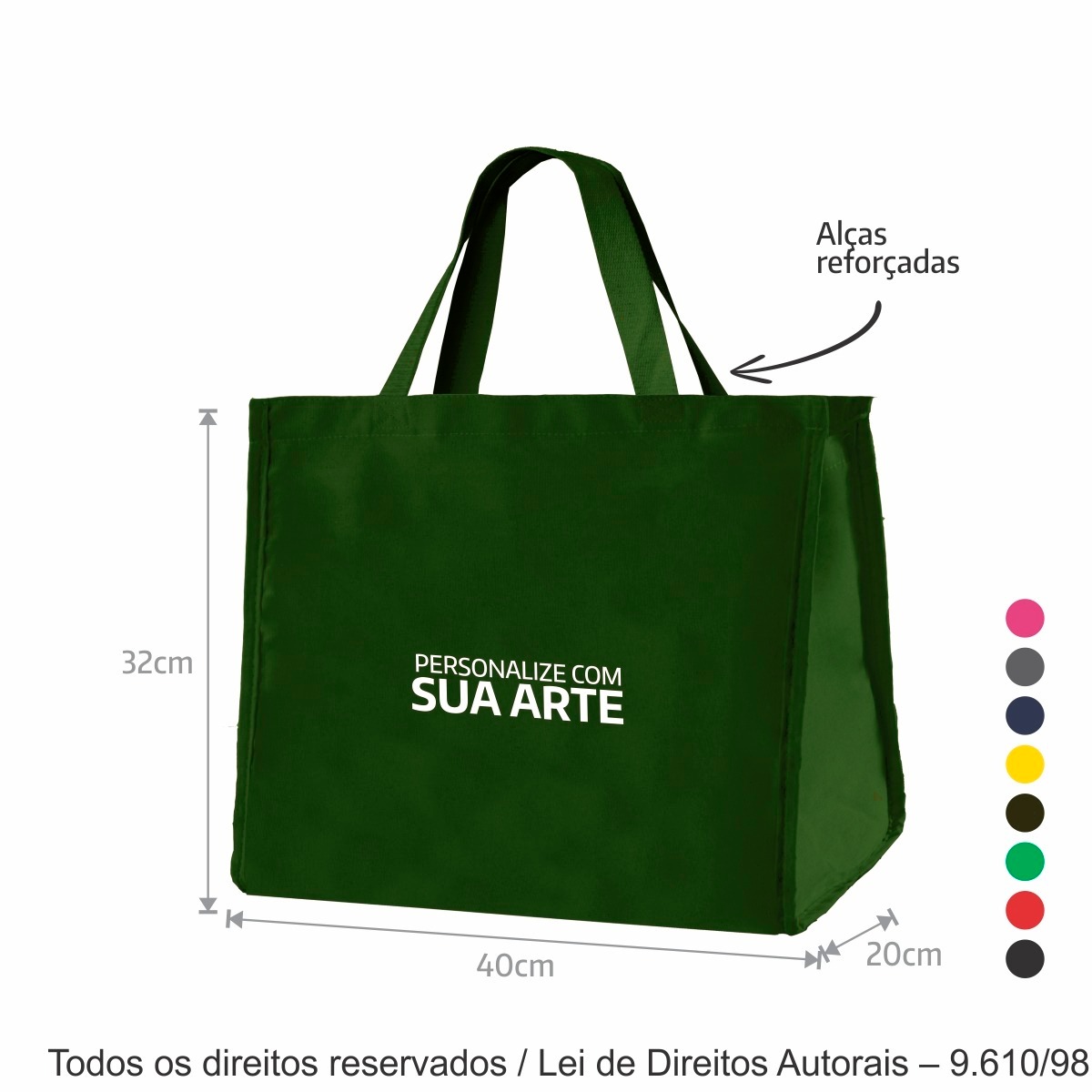 12LC SACOLA DE LONA COLORIDA 40X32X20CM VERDE BANDEIRA