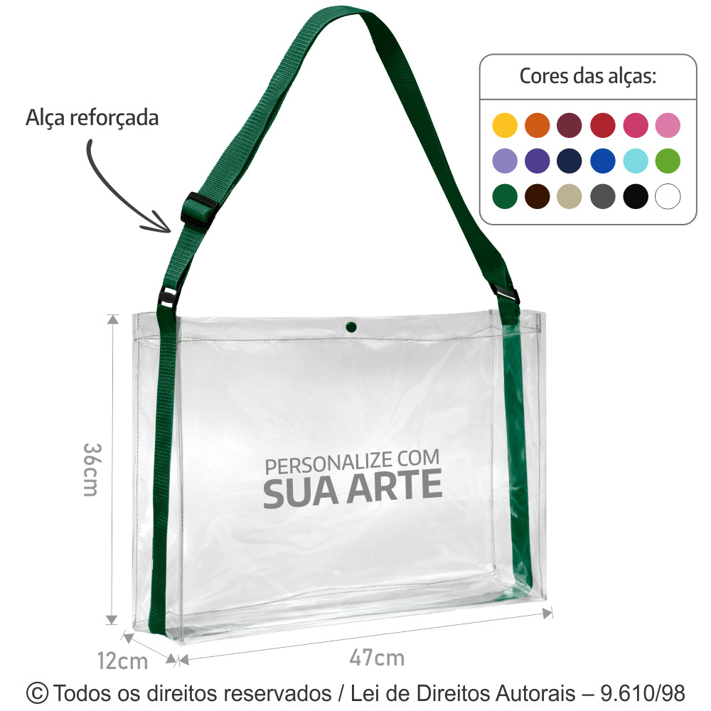 328PVCFC SACOLA DE PVC 47X36X12CM CRISTAL COM VERDE BANDEIRA