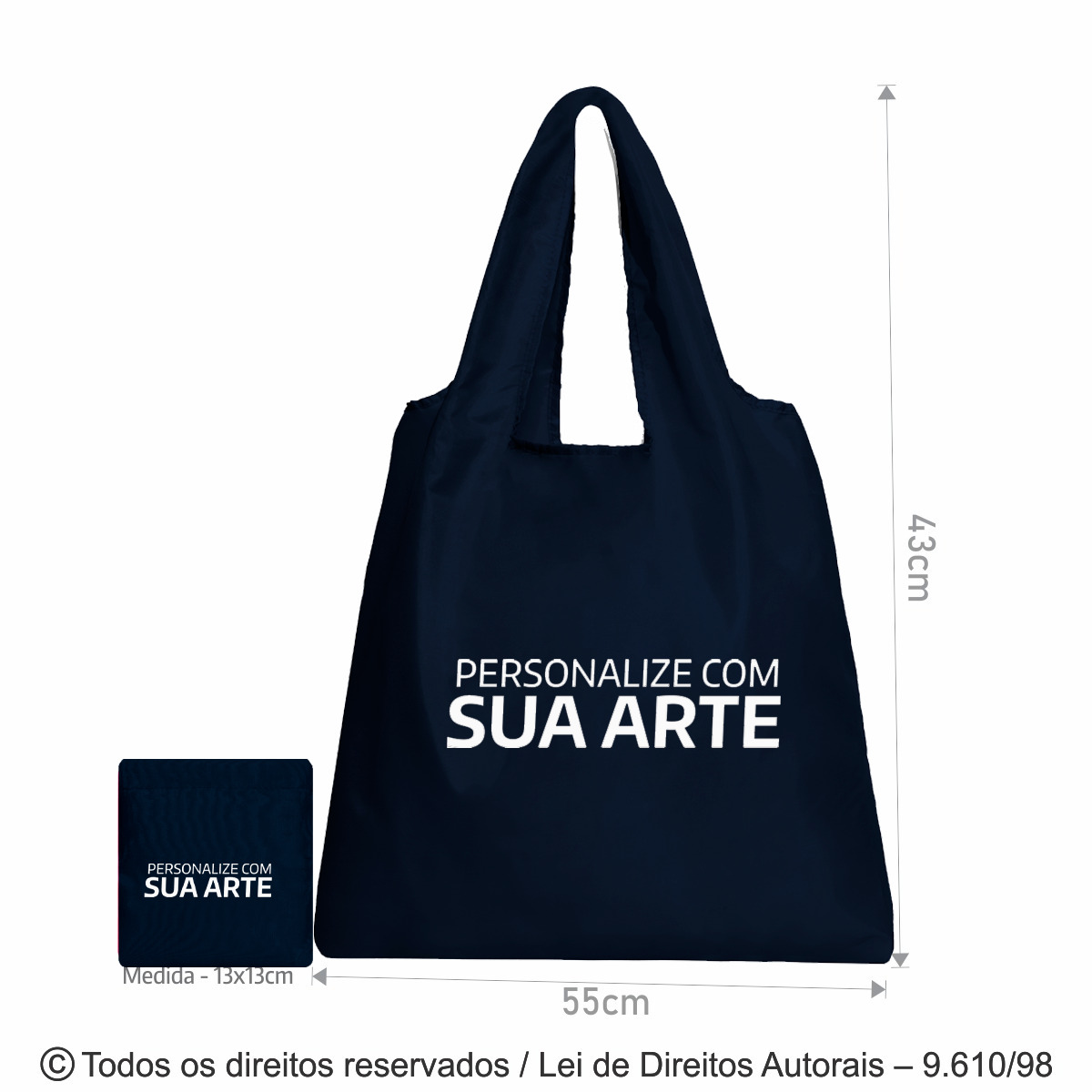 276N SACOLA DOBRAVEL NYLON 70 RESINADO 50X41CM AZUL MARINHO