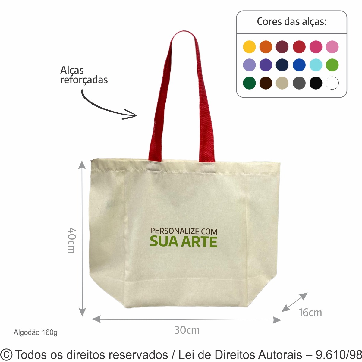 SM474 SACOLA DE ALGODAO 160G  30X40X16CM NATURAL COM VERMELHO