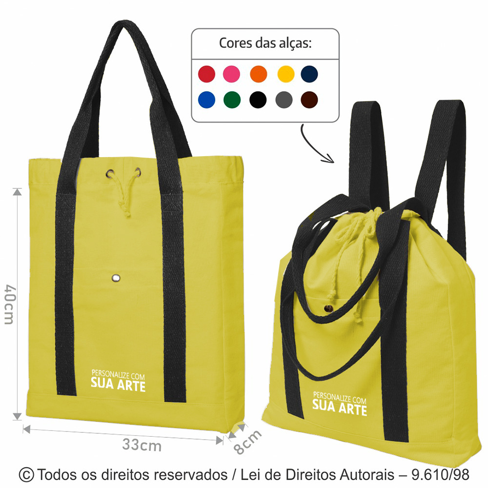 40LCFC BOLSA MOCHILA 2 EM 1 EM LONA 240G 33X40X8CM AMARELO COM PRETO