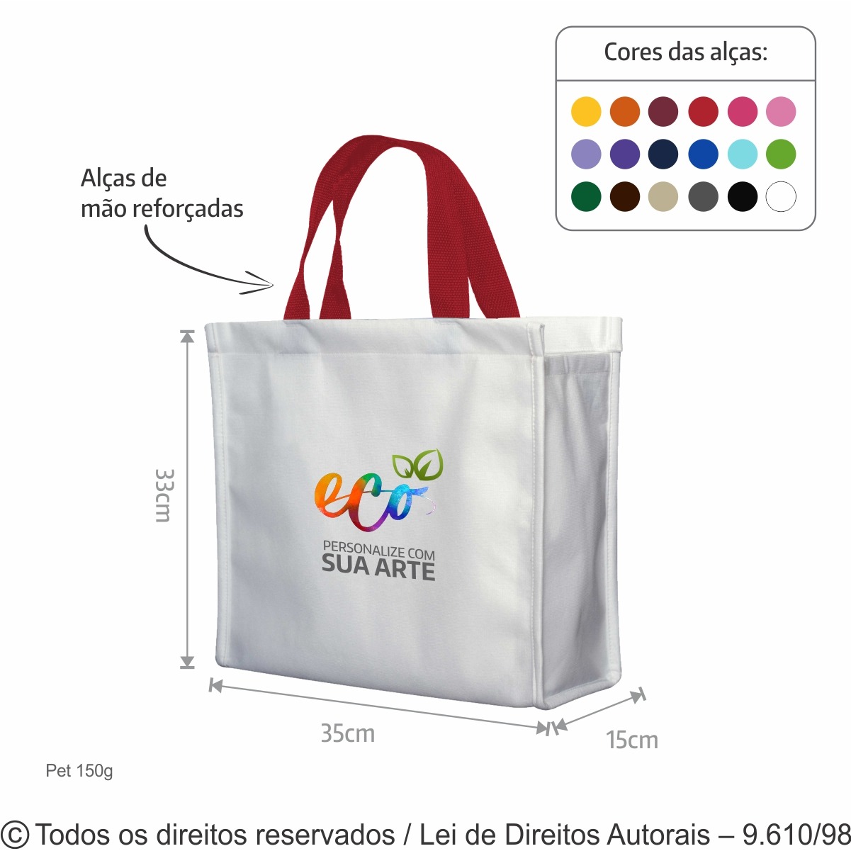 3PFC SACOLA DE PET 150G  35X33X15CM BRANCO COM VERMELHO