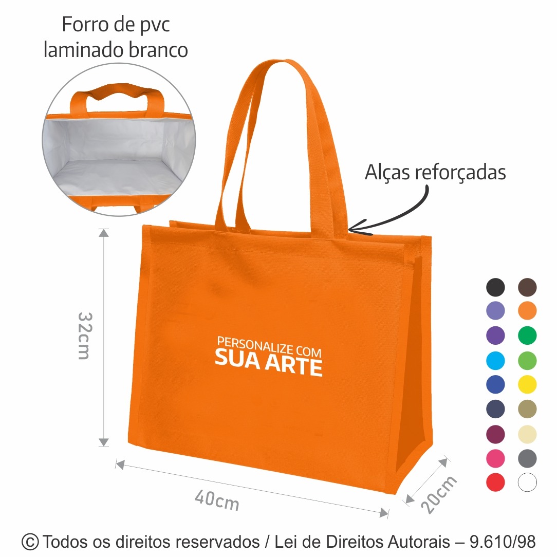 233N SACOLA  HIGENIZÁVEL DE NYLON 600G LARANJA COM FORRO BRANCO 40X30X20CM