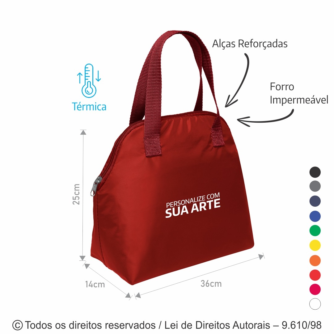 135N SACOLA TERMICA 3,5 LITROS EM NYLON 70 RESINADO 36X25X14CM VERMELHO
