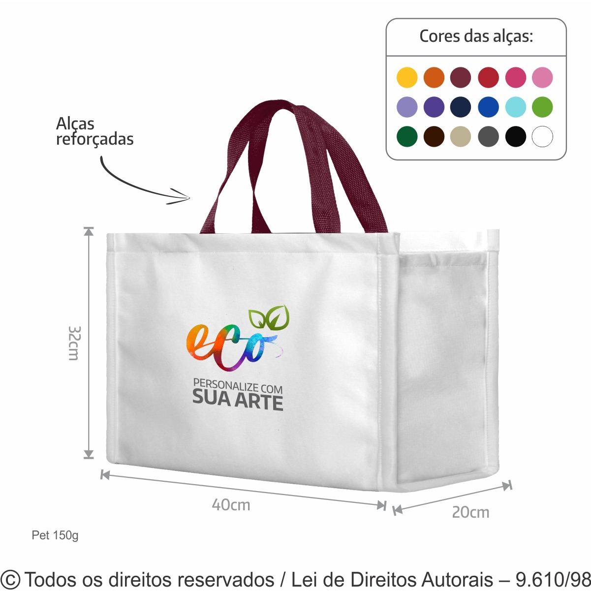 12PFC SACOLA  DE PET 150G  40X32X20CM BRANCO COM VINHO