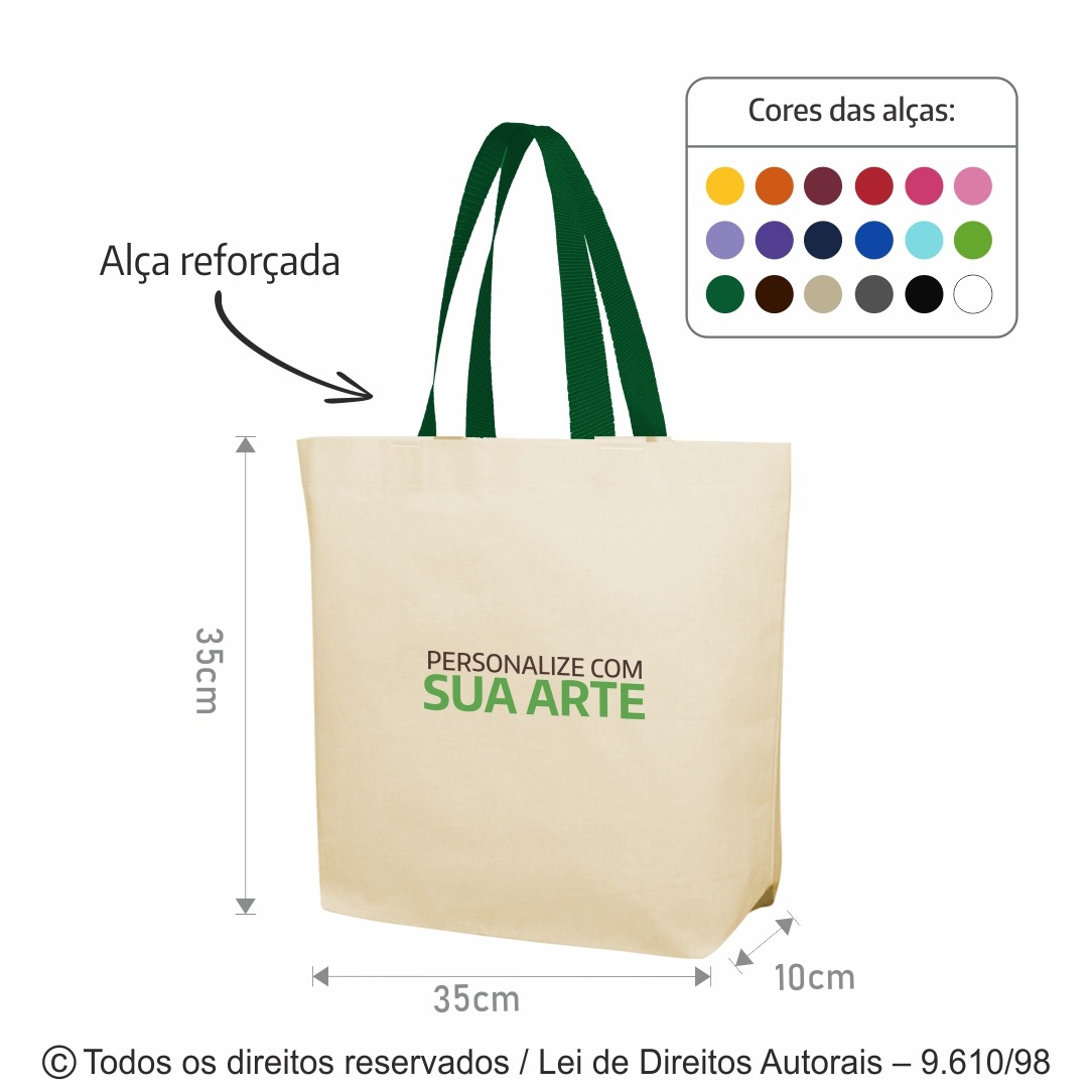 24AFC SACOLA DE ALGODAO 160G 35X35X10CM NATURAL COM VERDE BANDEIRA