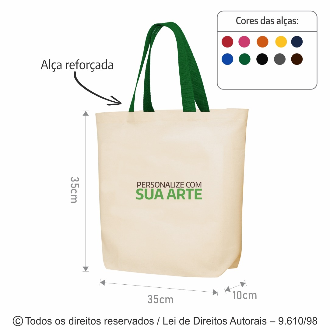 24LFC SACOLA DE LONA 240G 35X35X10CM NATURAL COM VERDE BANDEIRA