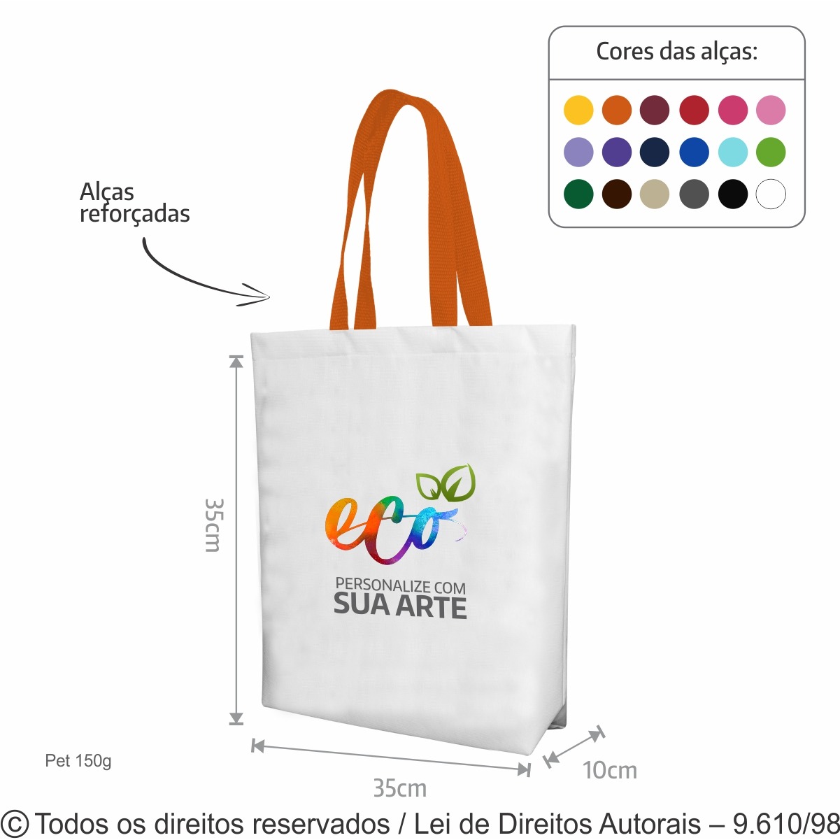 24PFC SACOLA DE PET 150G  35X35X10CM BRANCO LARANJA