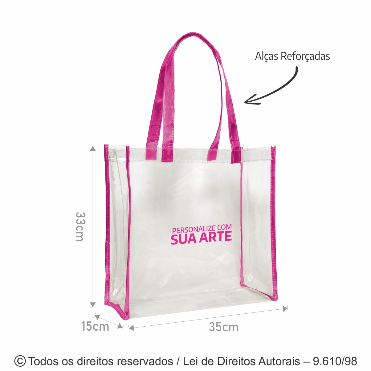 304PVC SACOLA DE PVC 020 35X33X15CM CRISTAL COM PINK