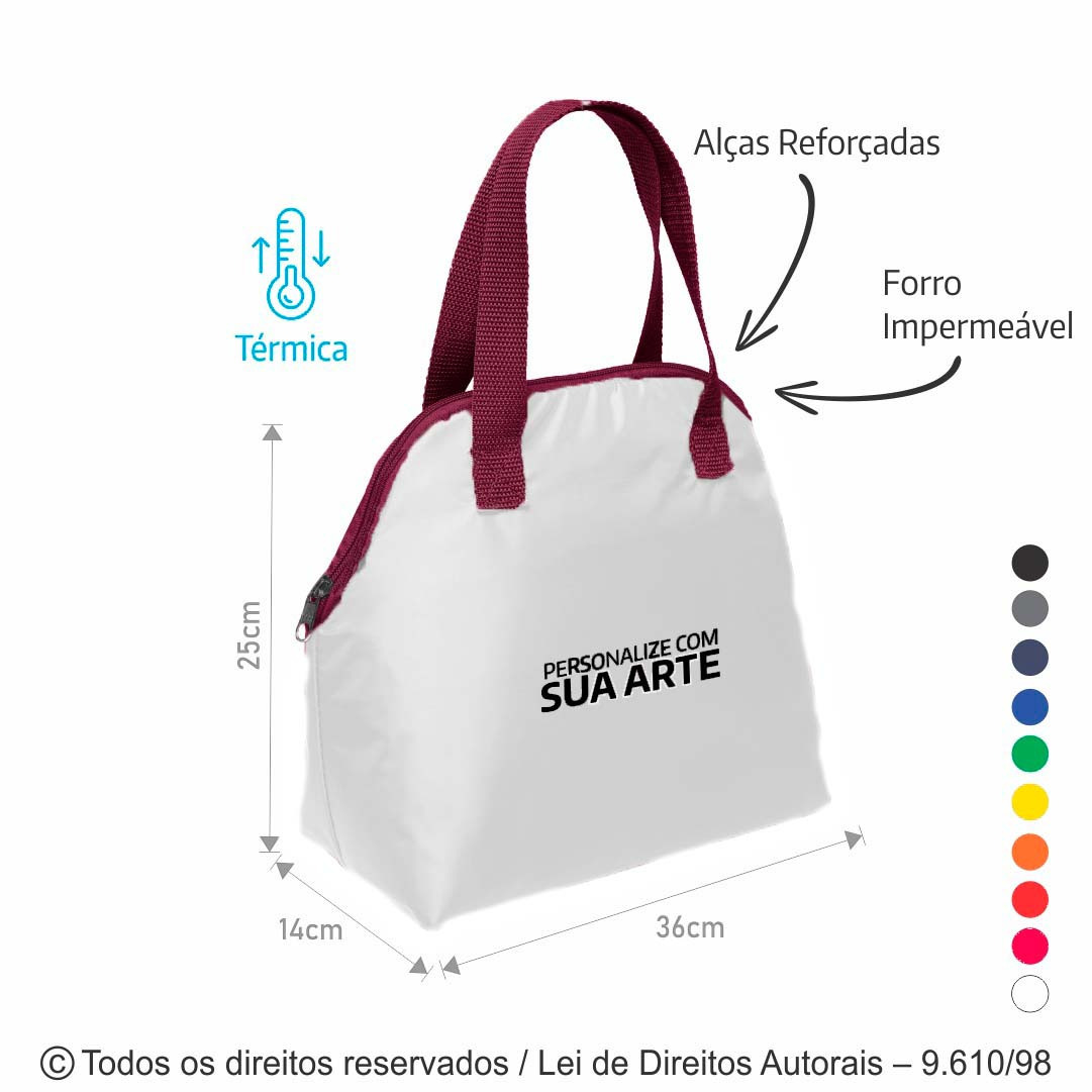 135N SACOLA TERMICA 3,5 LITROS EM NYLON 70 RESINADO 36X25X14CM BRANCO COM VINHO