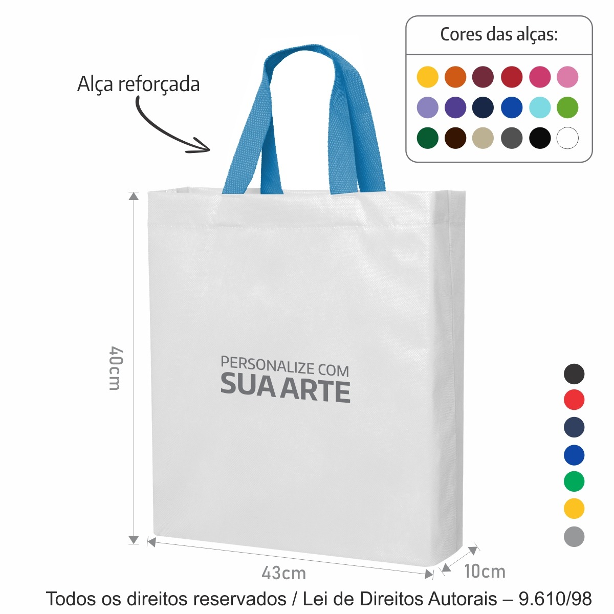 50T2 SACOLA DE TNT 60G 43X40X10CM BRANCO COM AZUL TURQUESA