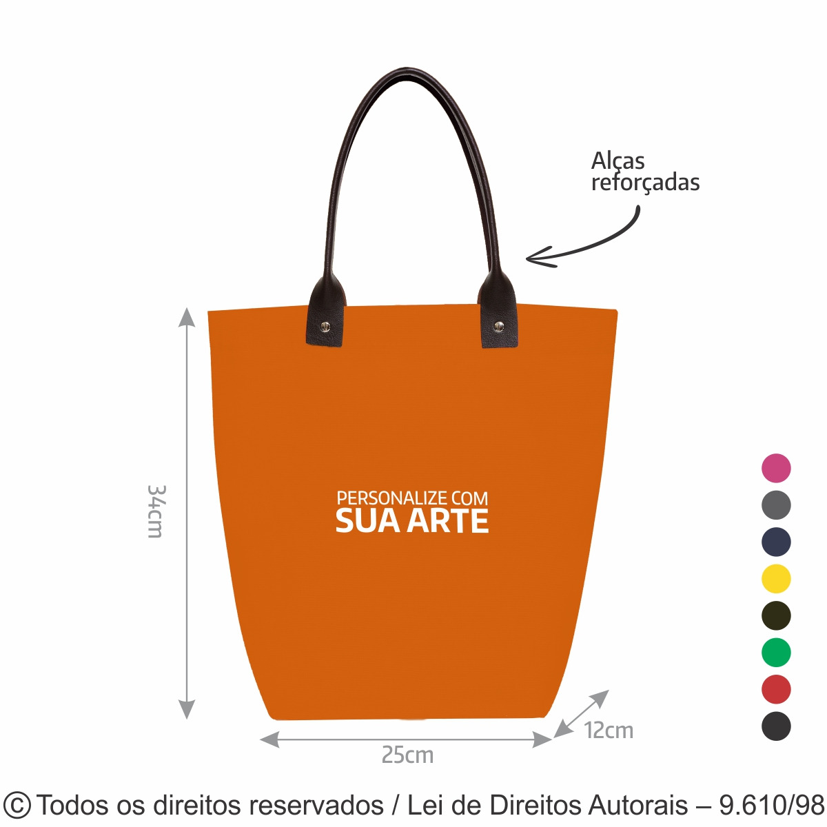 188LCB SACOLA DE LONA COLORIDA ALCA DE CORINO 35X34X12CM LARANJA