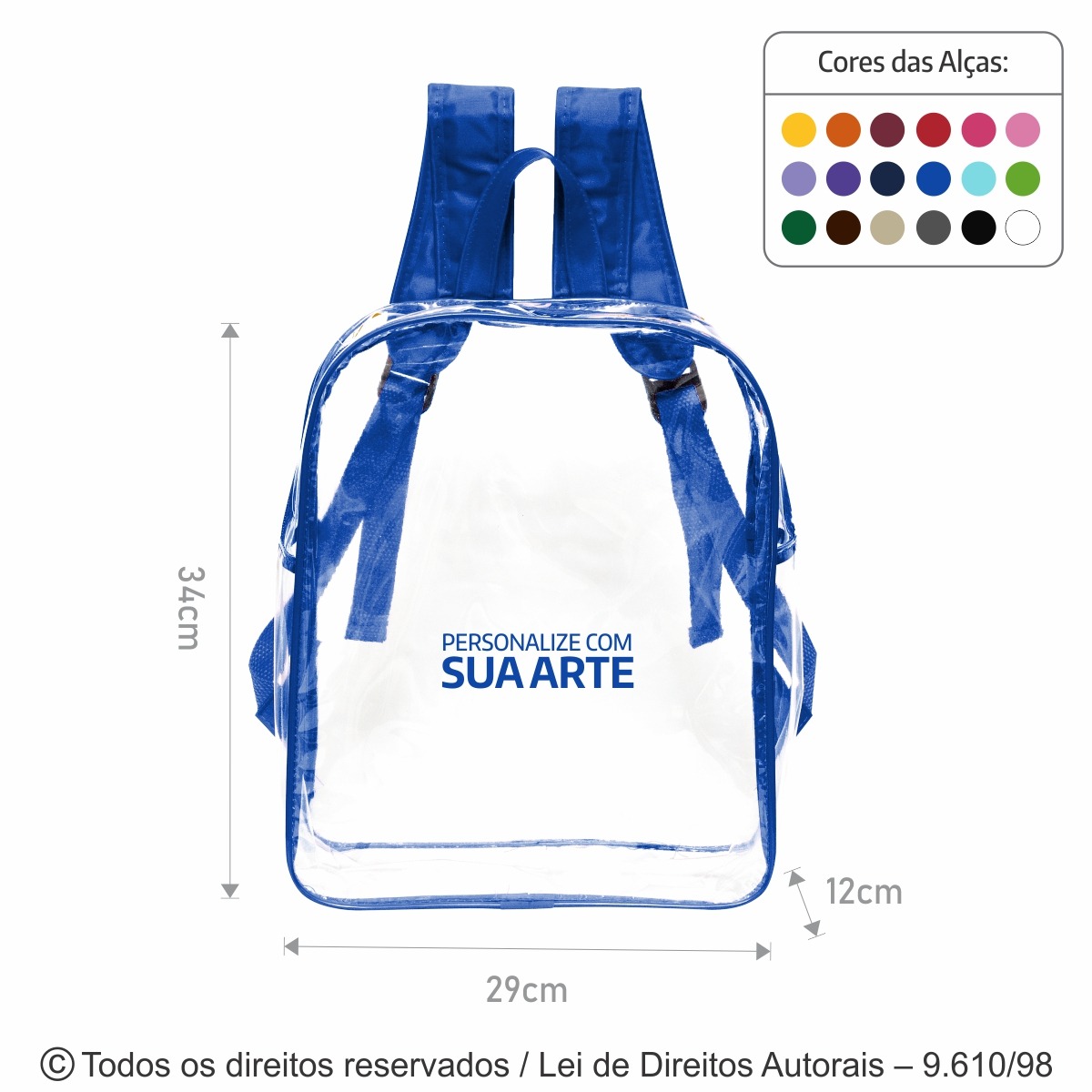 M24 MOCHILA EM PVC 020 28X33X10CM CRISTAL COM AZUL ROYAL