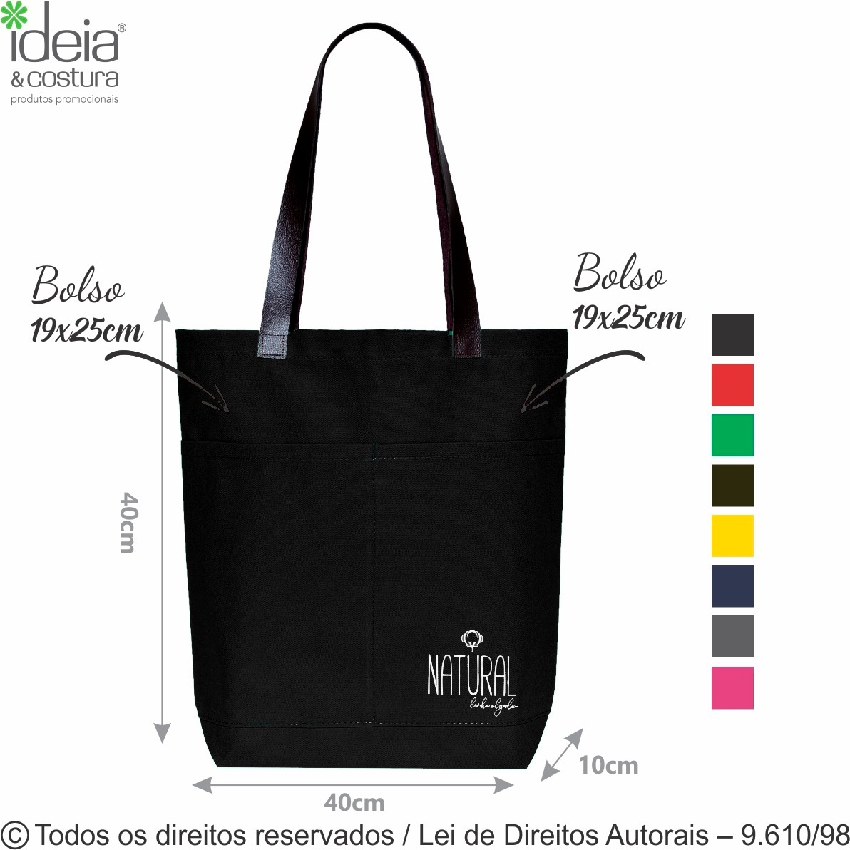 SM490 SACOLA DE LONA COLORIDA 40X40X10CM PRETO
