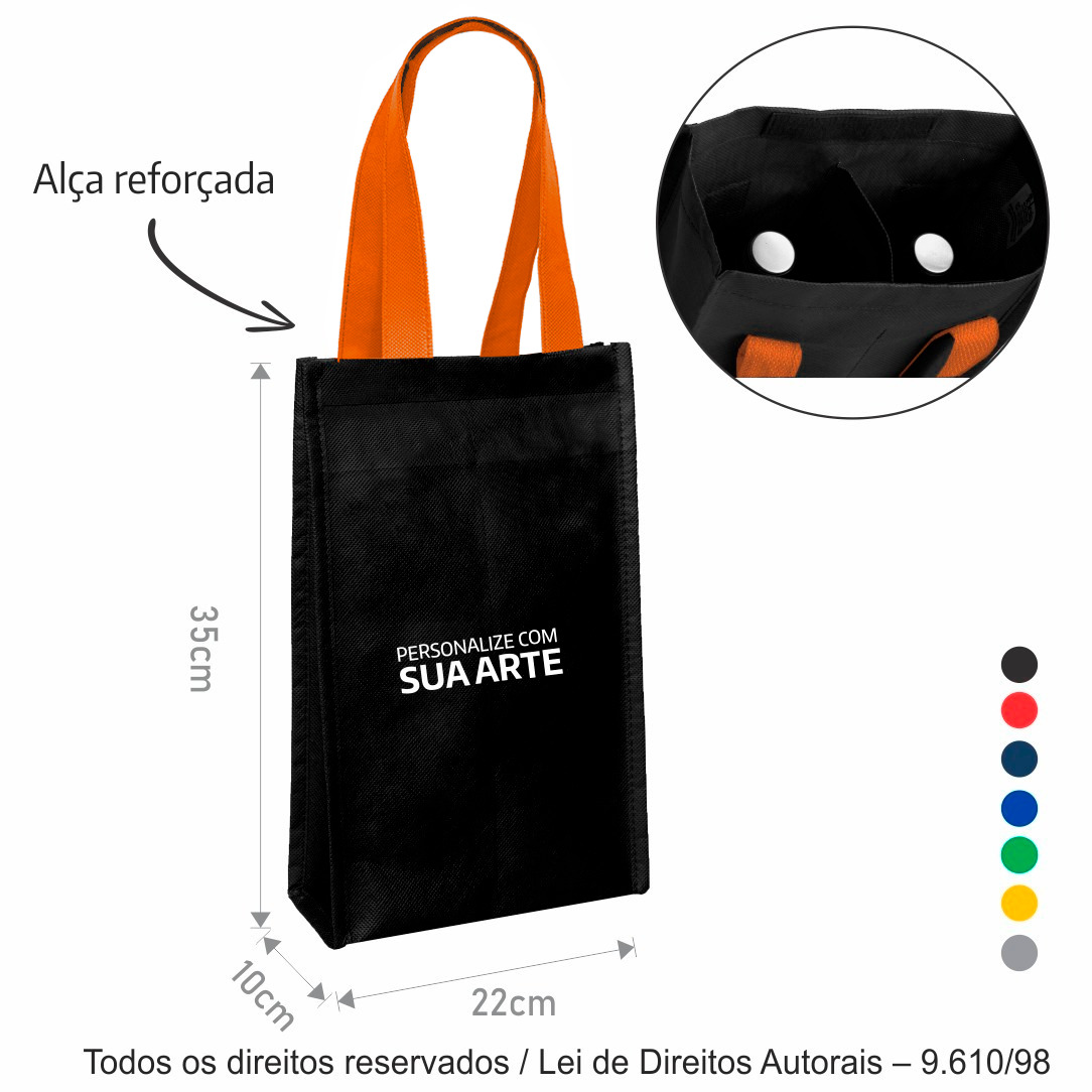 422T PORTA VINHO 2 GARRAFAS TNT 80G 22X35X10CM PRETO COM LARANJA