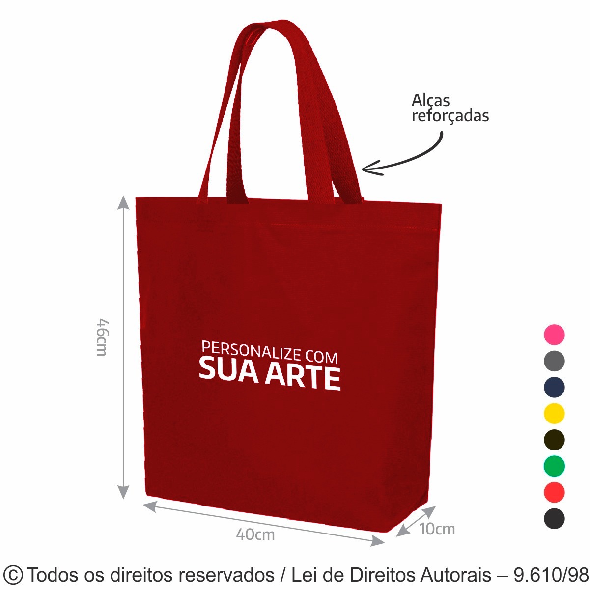 2LC SACOLA DE LONA COLORIDA 46X40X10CM VERMELHO