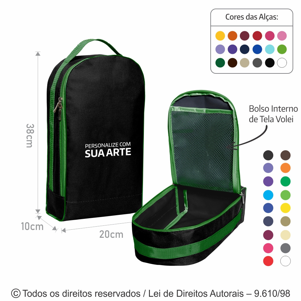 92N PORTA CALCADOS DE NYLON 600G 20X38X10CM PRETO COM VERDE BANDEIRA