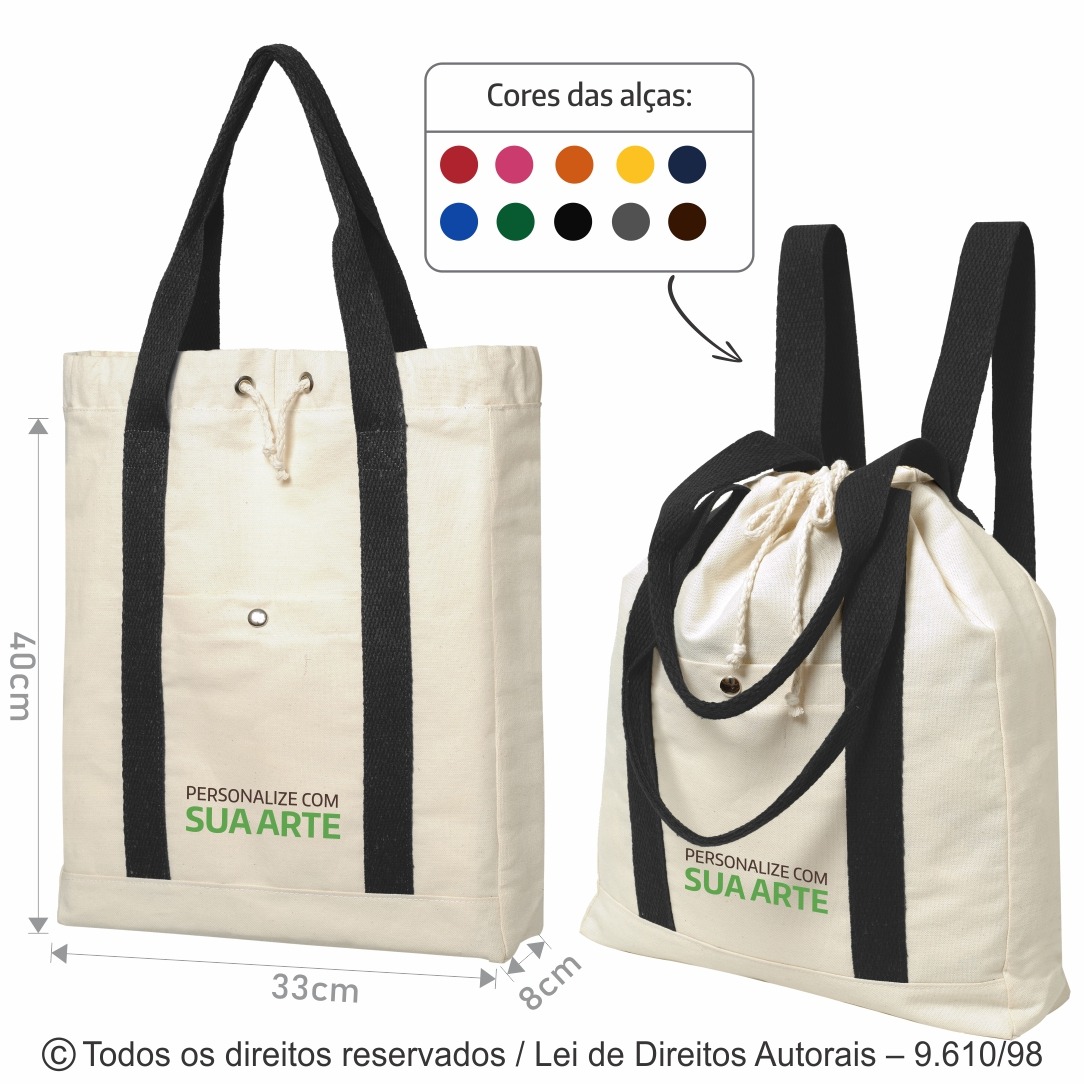 40LFC BOLSA MOCHILA 2 EM 1 EM LONA 240G 33X40X8CM NATURAL COM PRETO