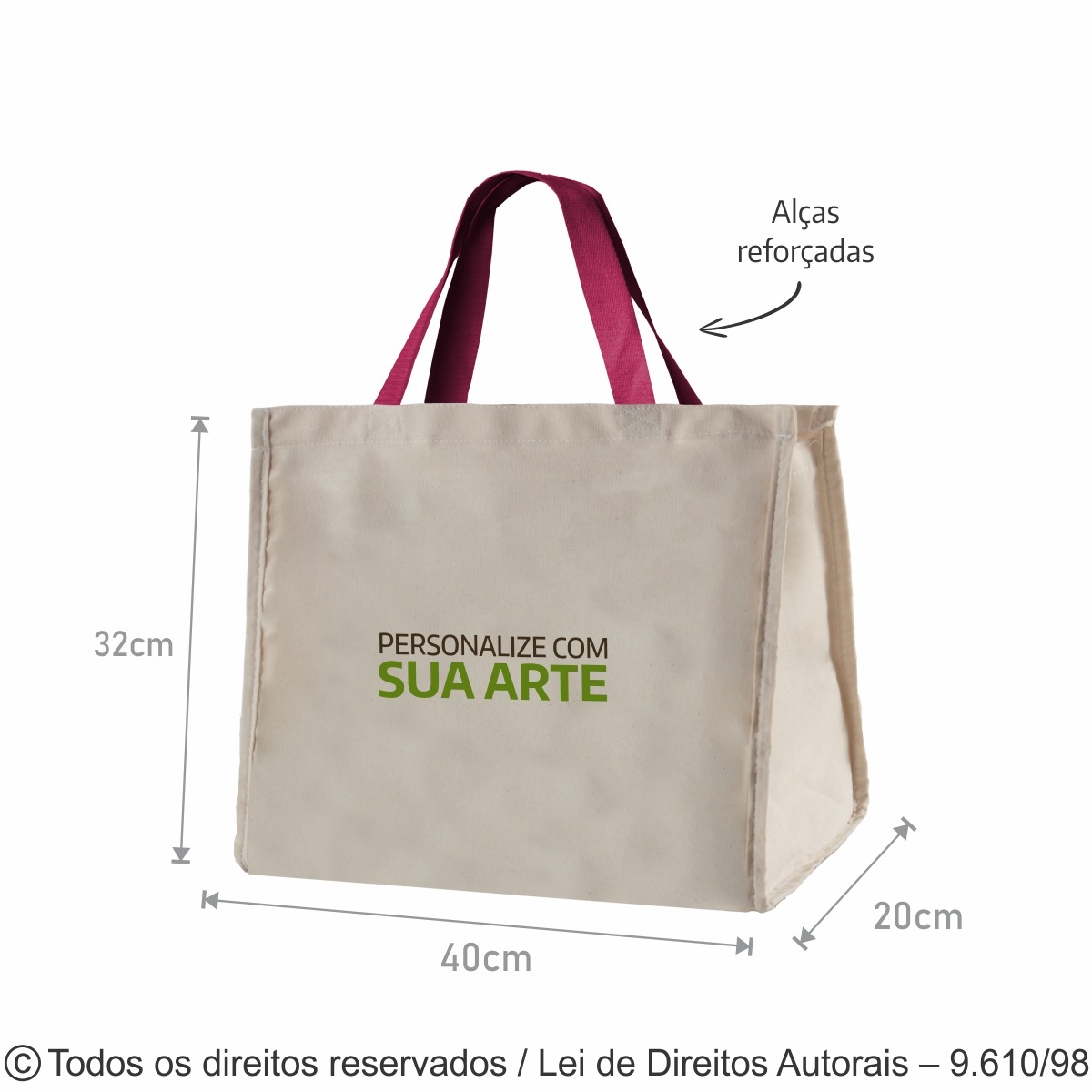 12LFC SACOLA DE LONA 240G 40X32X20CM NATURAL COM PINK