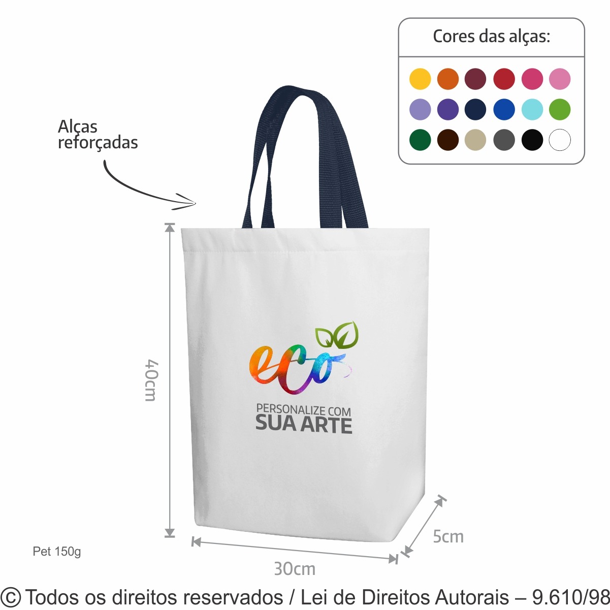 171PFC SACOLA DE PET 150G 30X40X5CM BRANCO COM AZUL MARINHO