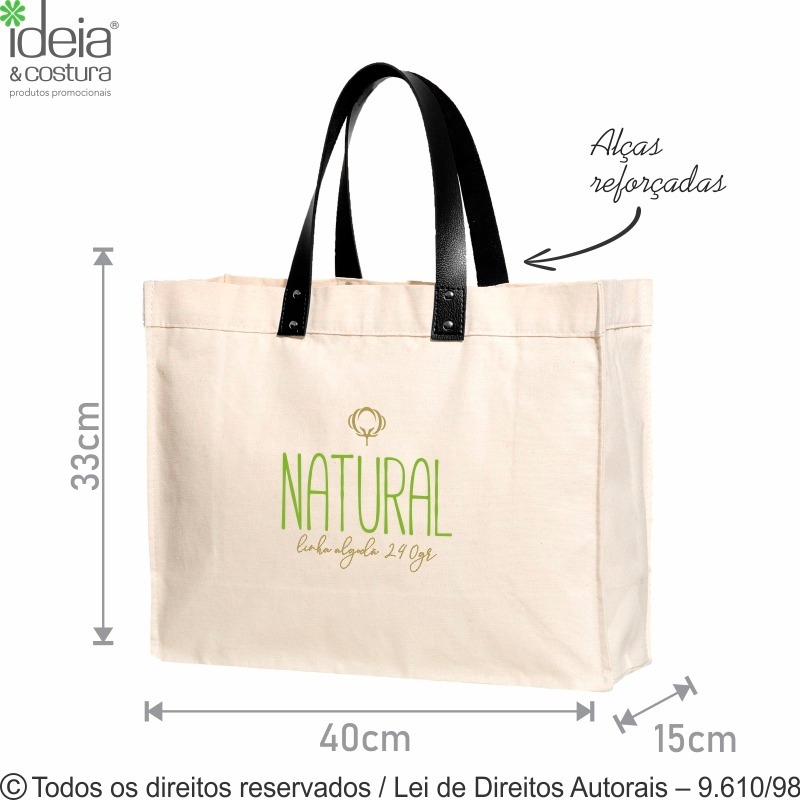 260L SACOLA DE LONA 240G 40x33x15CM NATURAL COM PRETO